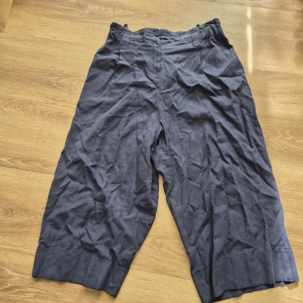 Kedem Sasson Linen Wide-Leg Navy Pants Medium